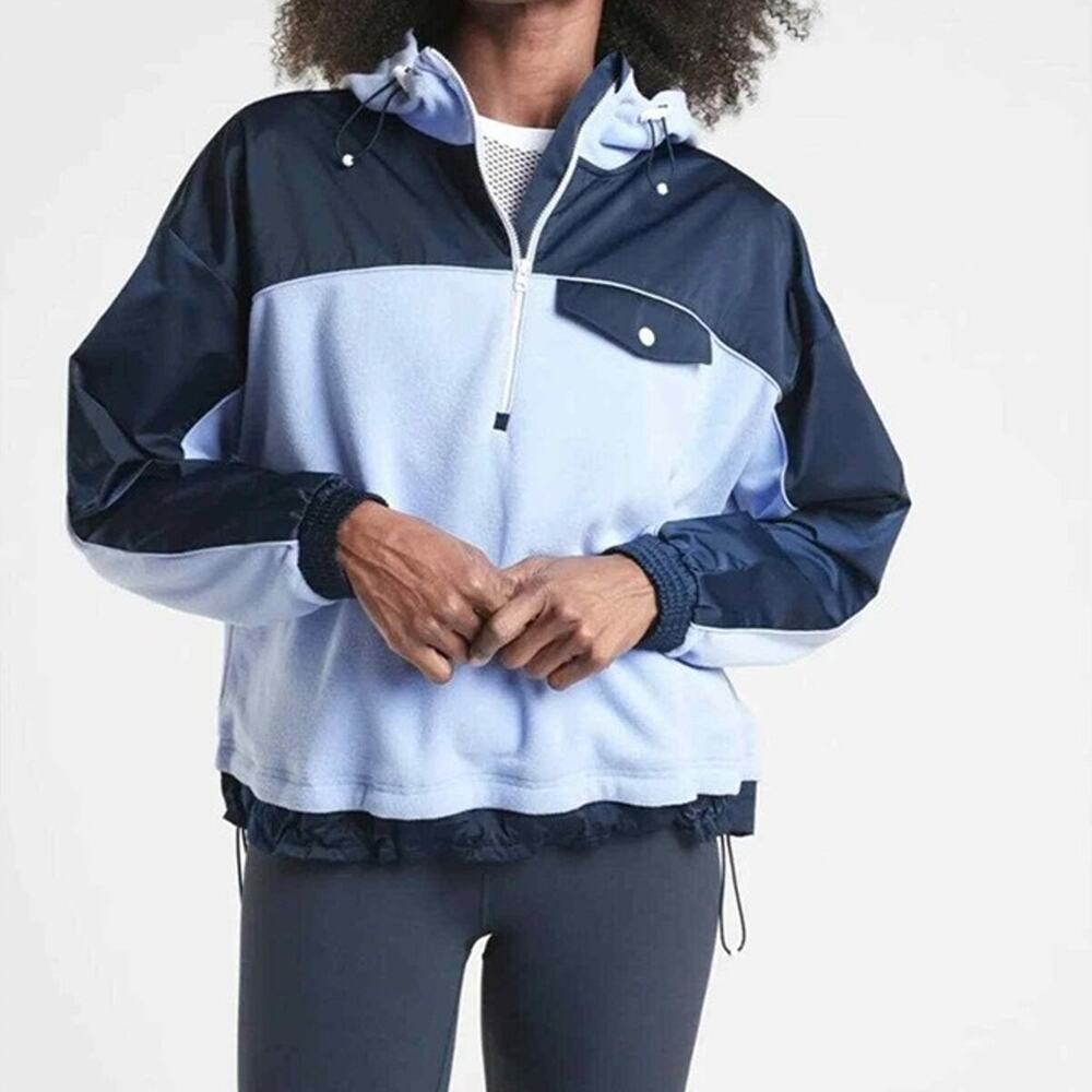 Athleta Zion Microfleece Half Zip Hoodie Periwinkle Navy Blue Pullover Size XS